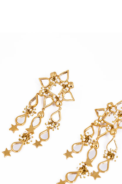 Gold Plated Faux Pearl & Mirror Work Dangler Earrings