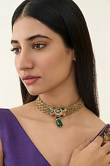Antique Gold Plated Stone Necklace