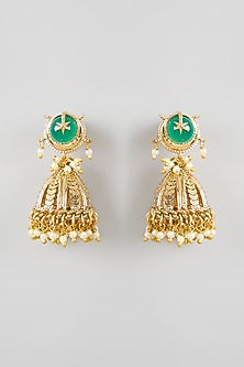 Antique Gold Plated Faux Pearl Jhumka Earrings