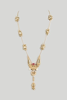 Antique Gold Plated Faux Pearl Long Necklace