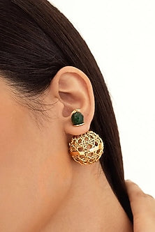 Antique Gold Plated Green Onyx Dangler Earrings