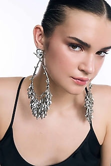 Silver Finish Chaton Stone & Cubic Zirconia Dangler Earrings