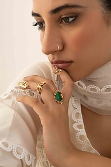 Antique Gold Plated Glass Stone Rings (Set Of 4)