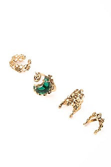 Antique Gold Plated Glass Stone Rings (Set Of 4)