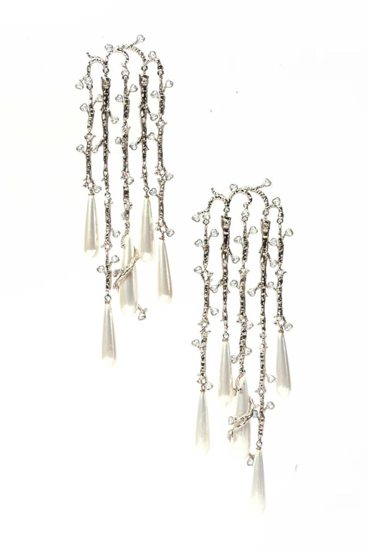 Silver Plated Faux Pearl & Cubic Zirconia Dangler Earrings