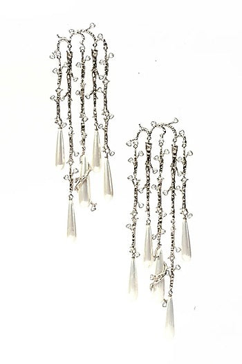 Silver Plated Faux Pearl & Cubic Zirconia Dangler Earrings