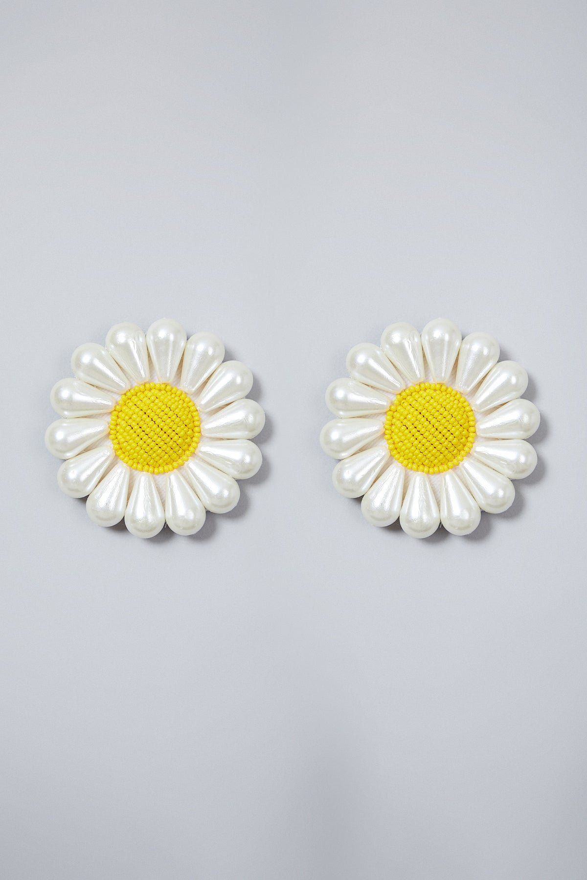 White Hand Embroidered Sunflower Earrings