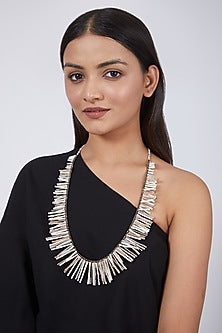 White Hand Embroidered Long Necklace