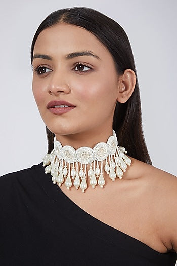 White Hand Embroidered Choker