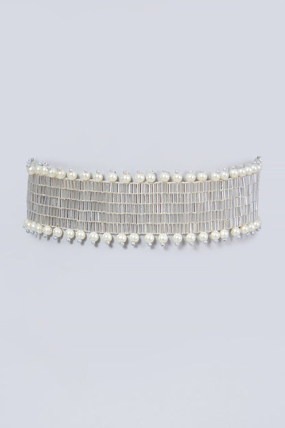 Silver Hand Embroidered Choker
