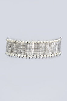 Silver Hand Embroidered Choker