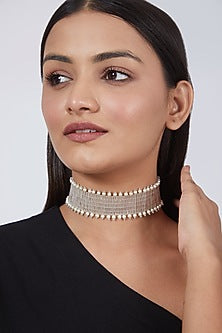 Silver Hand Embroidered Choker