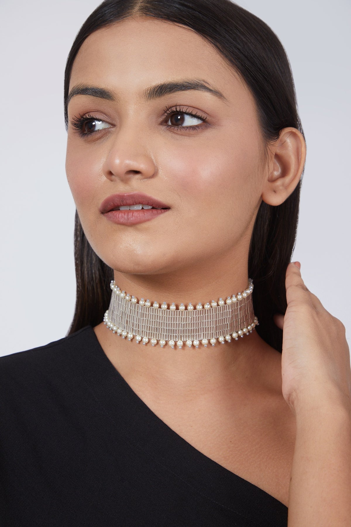 Silver Hand Embroidered Choker