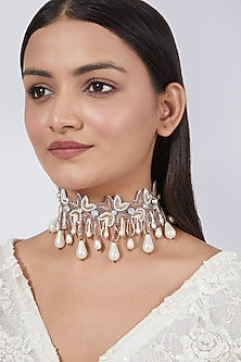 White Floral Hand Embroidered Choker