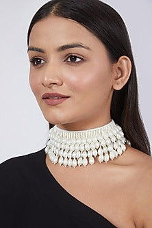 White Hand Embroidered Necklace