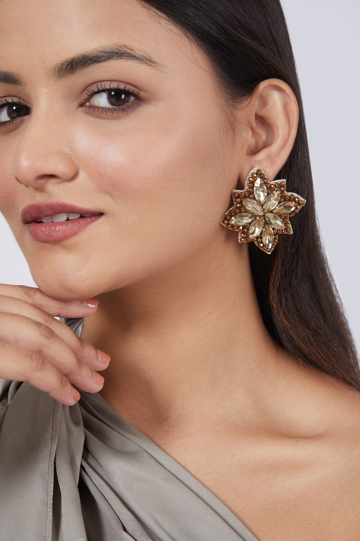 Gold Hand Embroidered Earrings