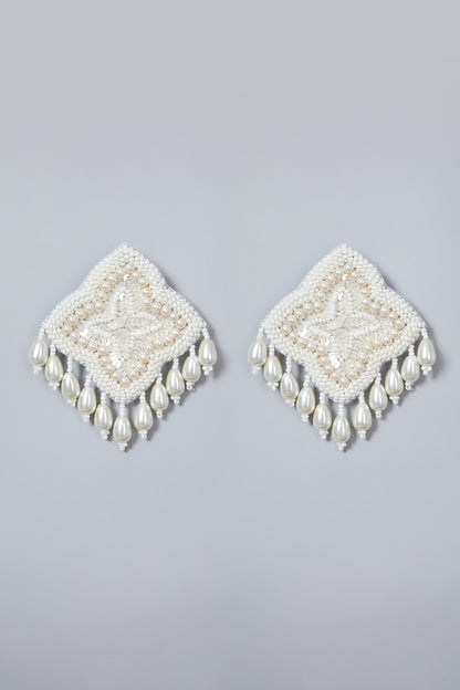 White Glass Stone Earrings