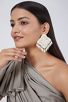 White Glass Stone Earrings