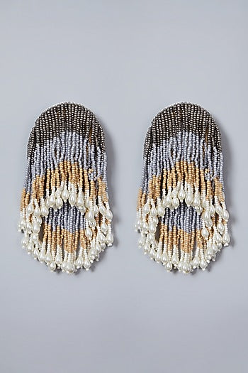White Hand Embroidered Long Earrings