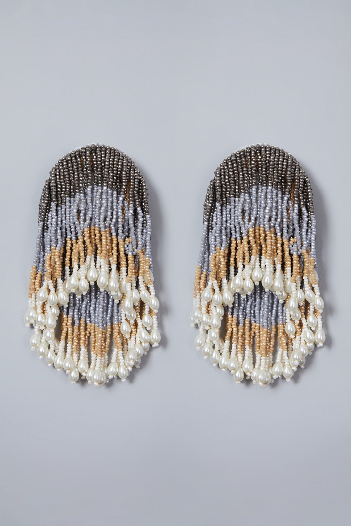 White Hand Embroidered Long Earrings