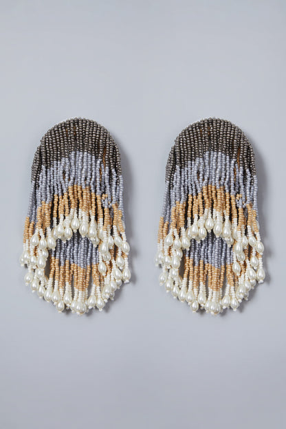 White Hand Embroidered Long Earrings