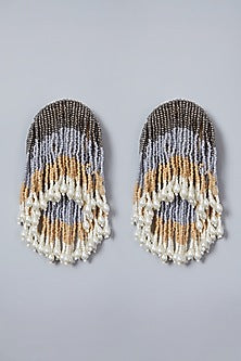 White Hand Embroidered Long Earrings