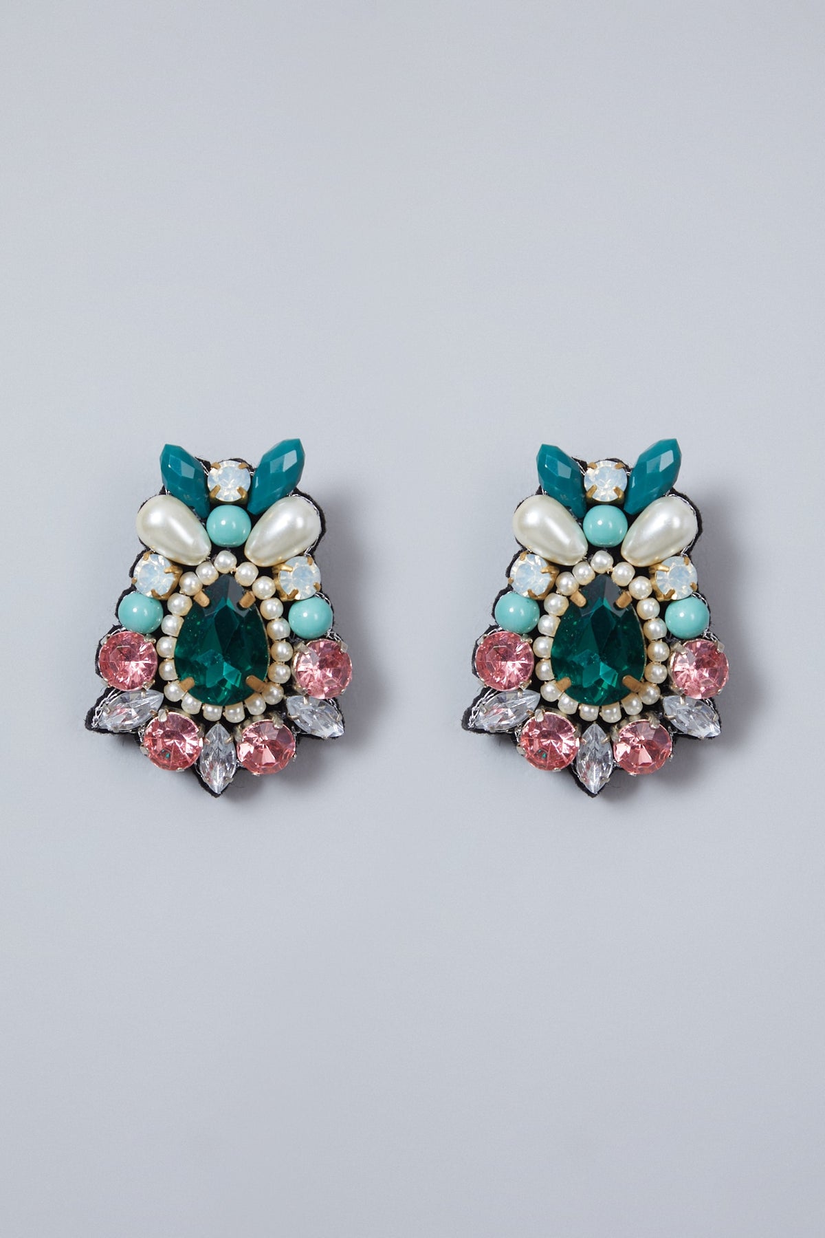 Green Hand Embroidered Earrings