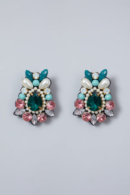 Green Hand Embroidered Earrings