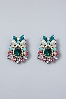 Green Hand Embroidered Earrings
