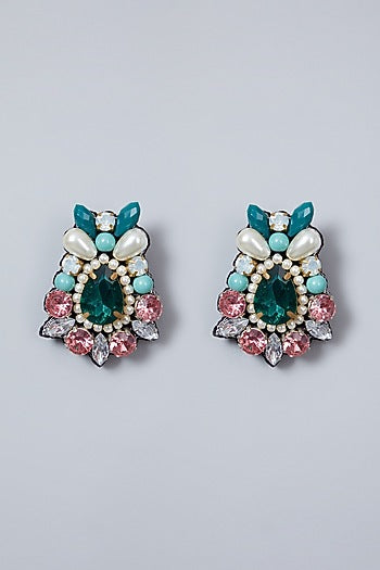 Green Hand Embroidered Earrings