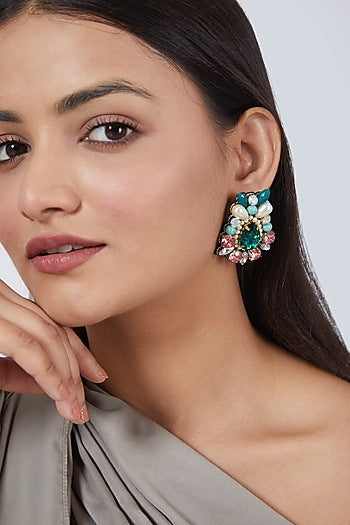 Green Hand Embroidered Earrings