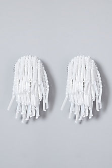 White Hand Embroidered Earrings