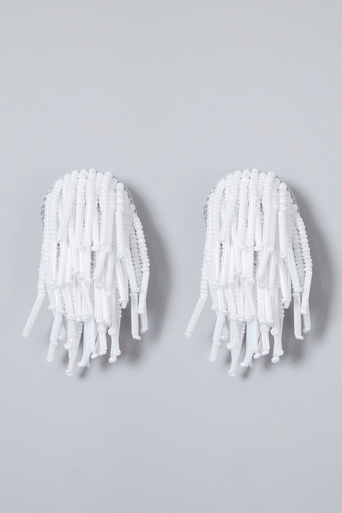 White Hand Embroidered Earrings