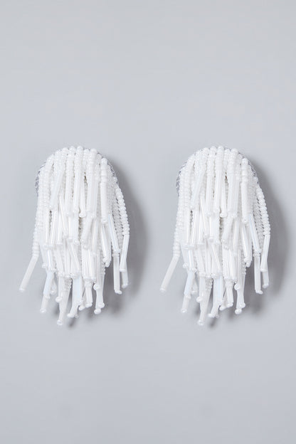 White Hand Embroidered Earrings