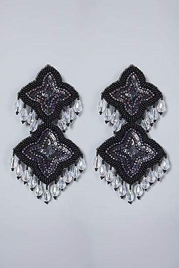 Black Hand Embroidered Long Earrings