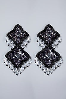 Black Hand Embroidered Long Earrings
