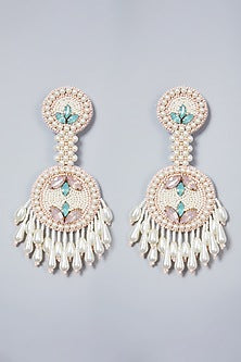 White Glass Stone Embroidered Earrings