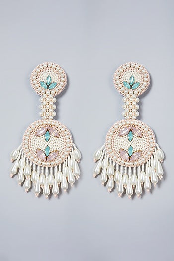 White Glass Stone Embroidered Earrings
