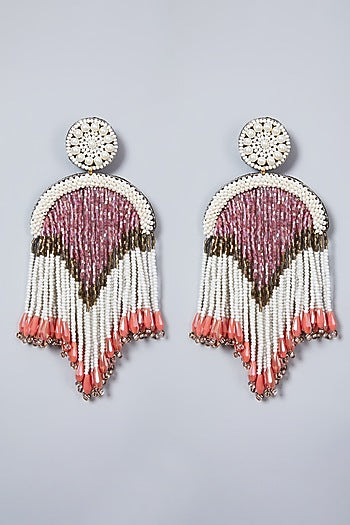 White Glass Stone Long Earrings