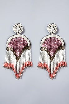 White Glass Stone Long Earrings