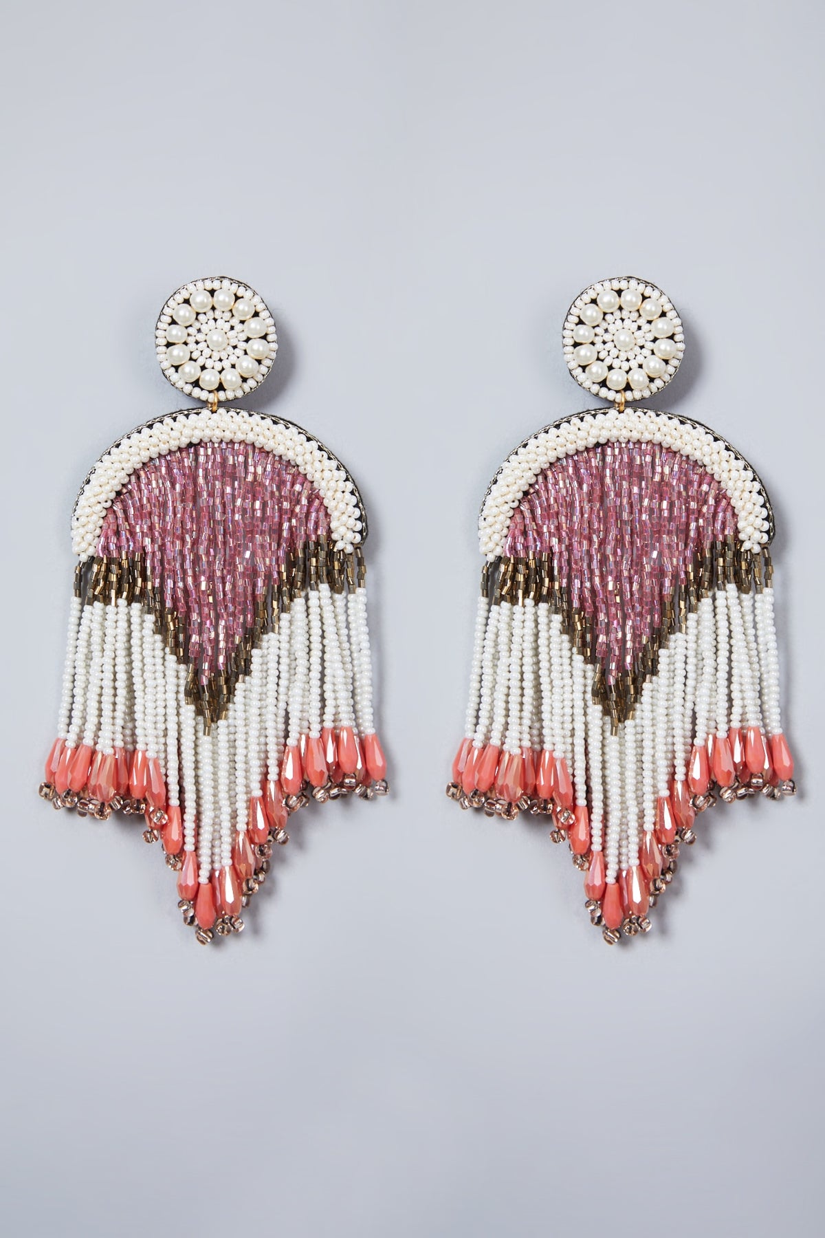White Glass Stone Long Earrings