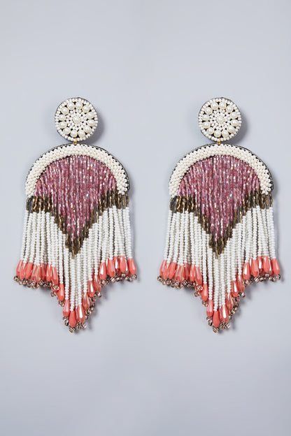White Glass Stone Long Earrings