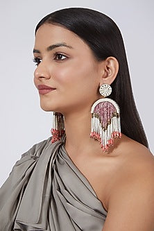 White Glass Stone Long Earrings