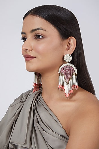 White Glass Stone Long Earrings
