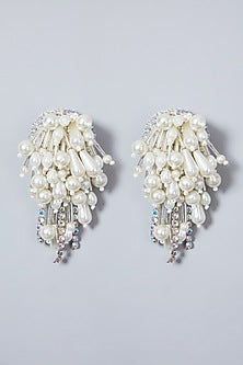 White Pearls Embroidered Earrings