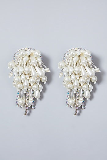 White Pearls Embroidered Earrings