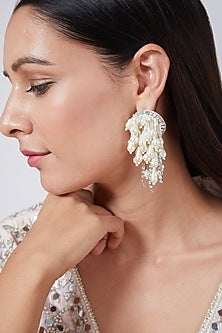 White Pearls Embroidered Earrings