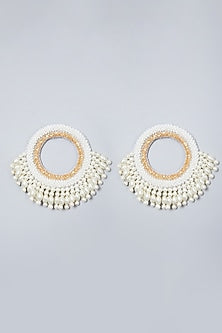 White Embroidered Round Earrings