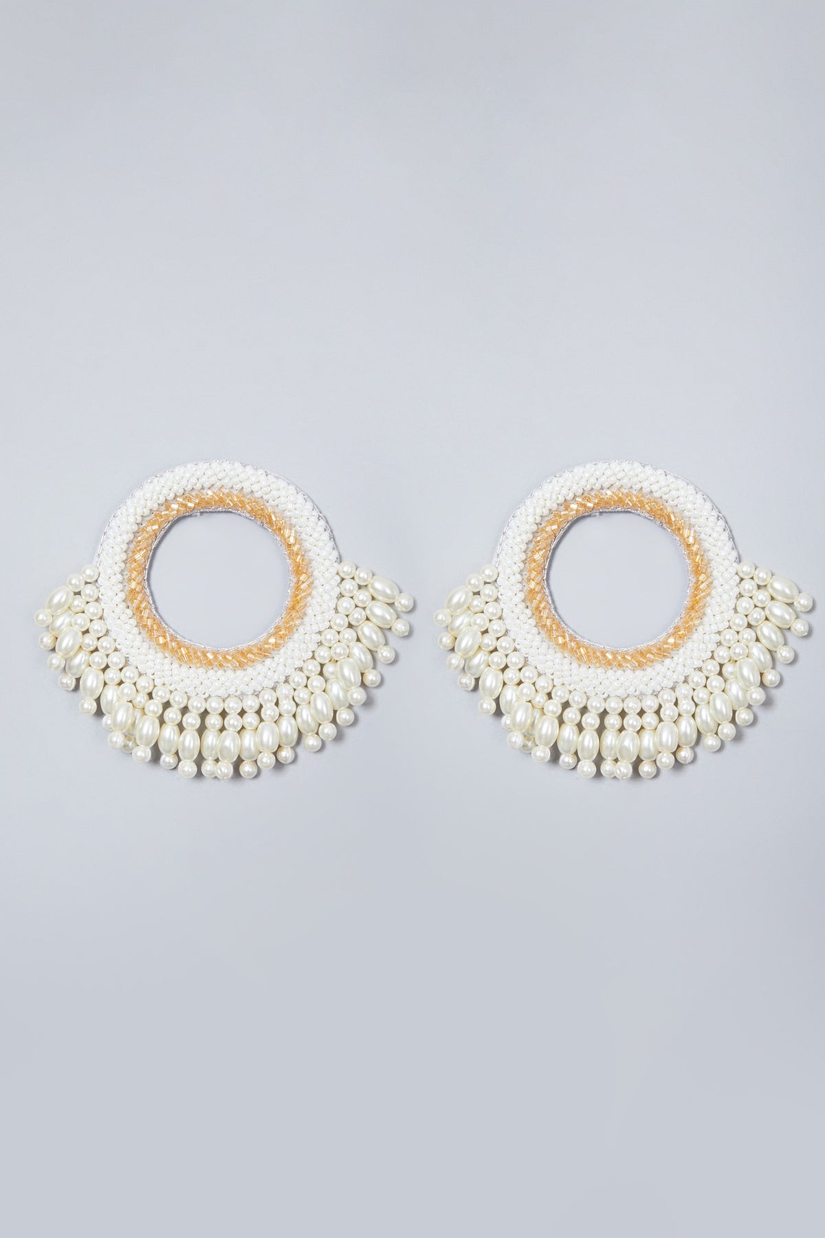White Embroidered Round Earrings