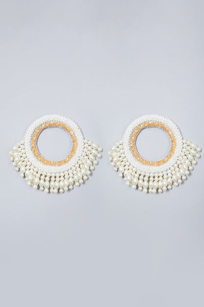 White Embroidered Round Earrings